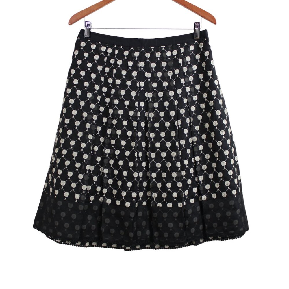 Ann Taylor Black Embroidered Dots Silk Skirt